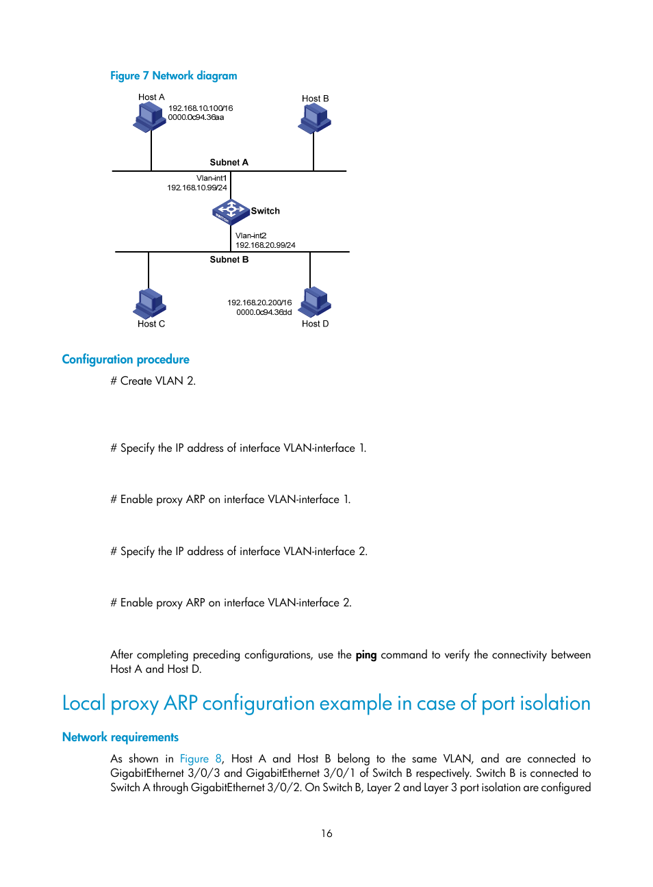 Configuration procedure, Network requirements | H3C Technologies H3C S12500 Series Switches User Manual | Page 30 / 249