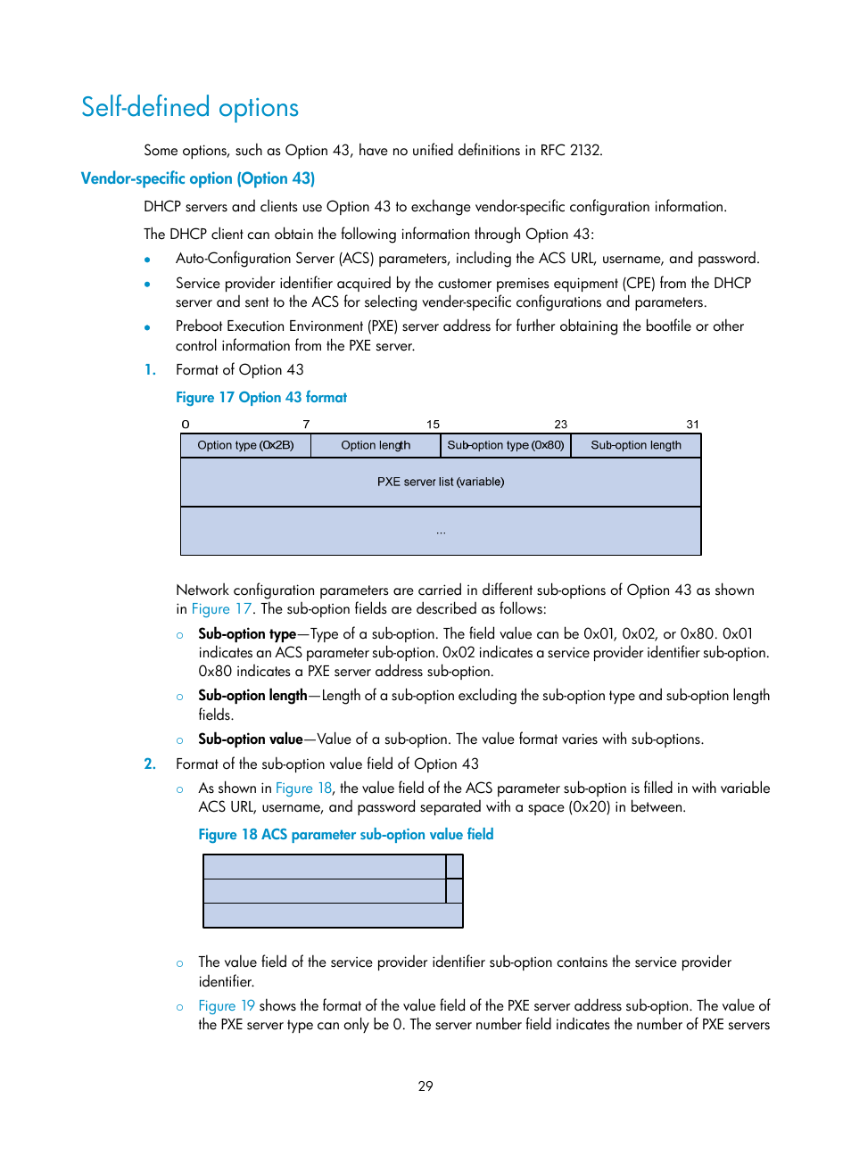 Self-defined options, Vendor-specific option (option 43) | H3C Technologies H3C S12500 Series Switches User Manual | Page 43 / 249