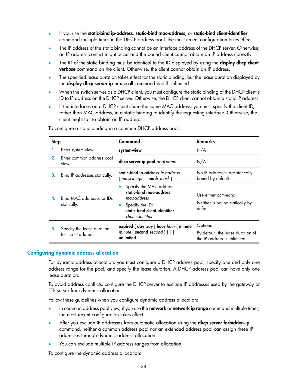 Configuring dynamic address allocation | H3C Technologies H3C S12500 Series Switches User Manual | Page 52 / 249