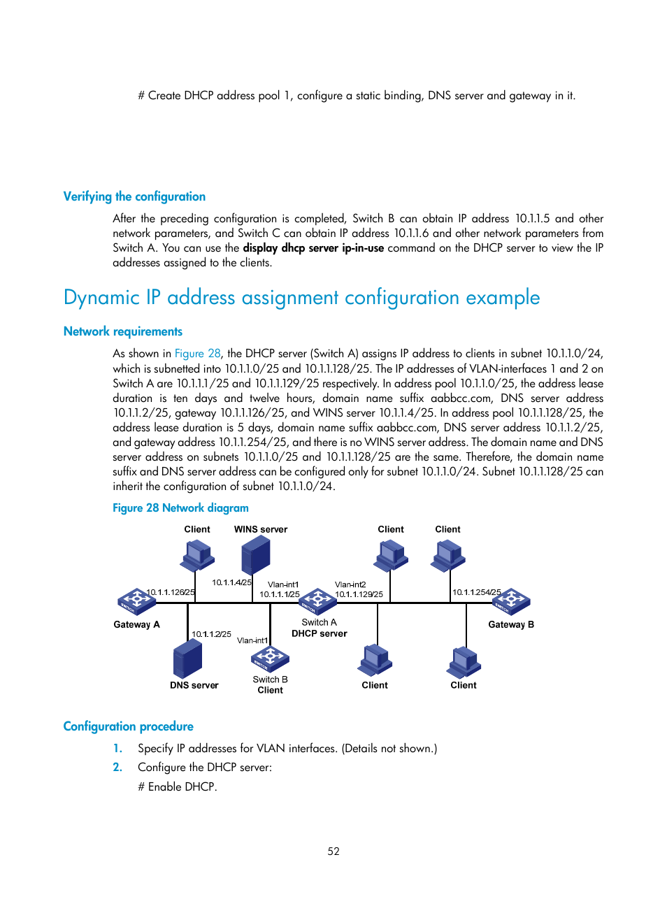 Verifying the configuration, Network requirements, Configuration procedure | H3C Technologies H3C S12500 Series Switches User Manual | Page 66 / 249