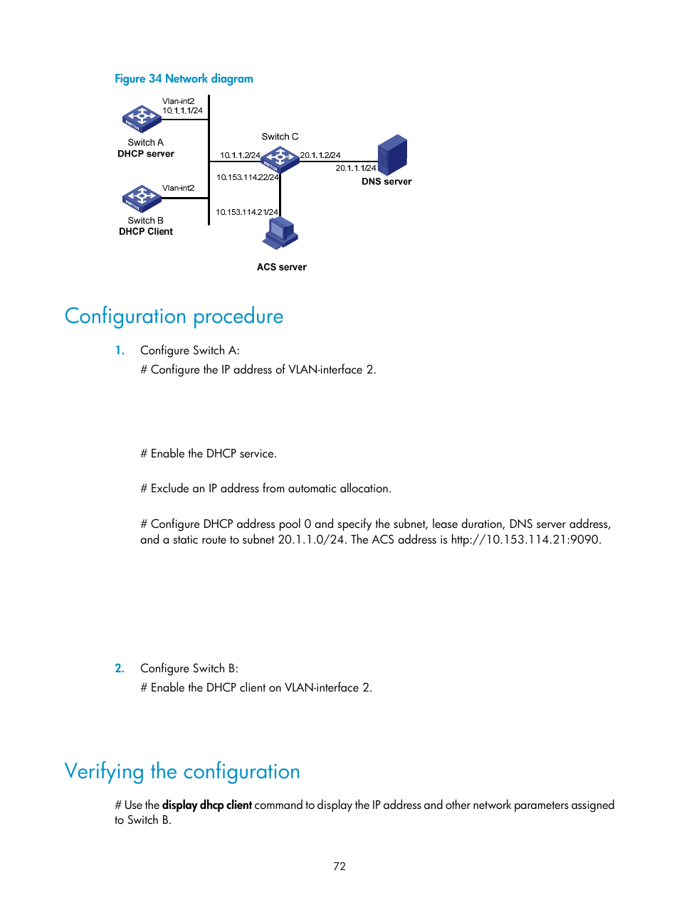Configuration procedure, Verifying the configuration, N in | Figure 34 | H3C Technologies H3C S12500 Series Switches User Manual | Page 86 / 249
