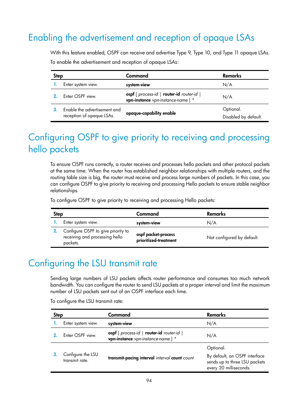 Configuring the lsu transmit rate | H3C Technologies H3C S12500 Series Switches User Manual | Page 110 / 443