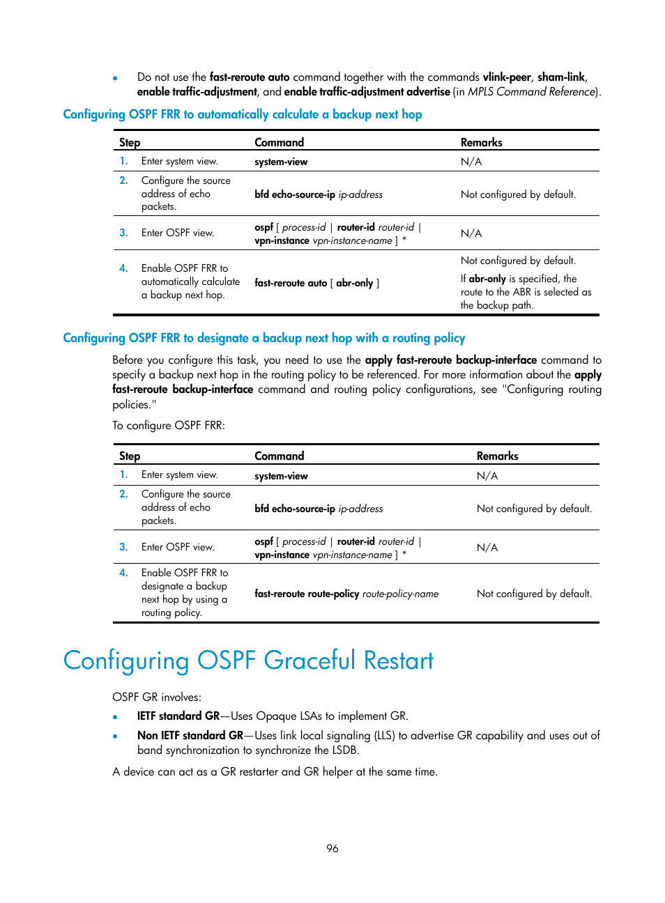 Configuring ospf graceful restart | H3C Technologies H3C S12500 Series Switches User Manual | Page 112 / 443