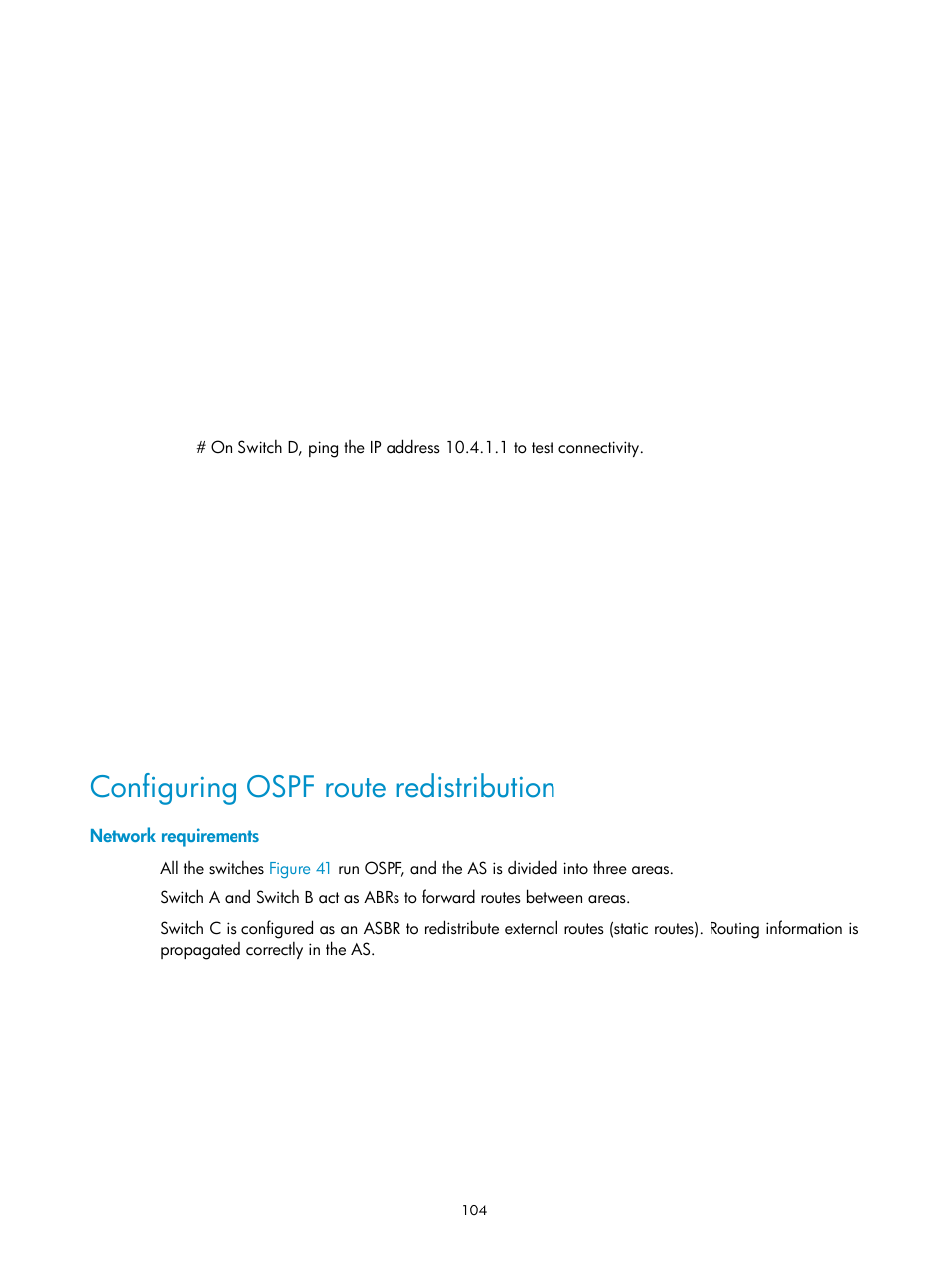 Configuring ospf route redistribution, Network requirements | H3C Technologies H3C S12500 Series Switches User Manual | Page 120 / 443