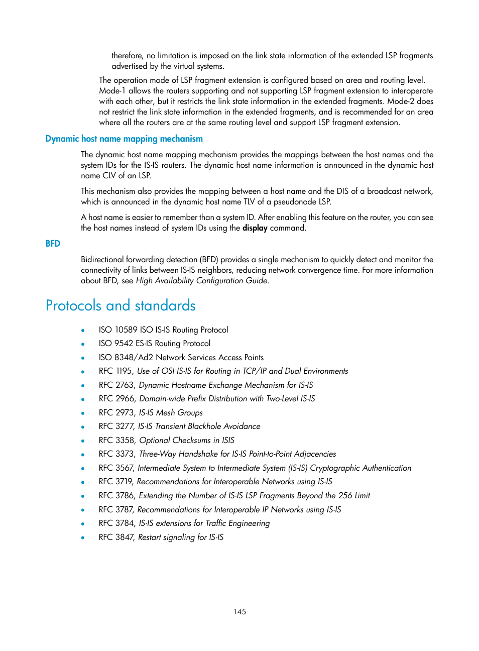 Dynamic host name mapping mechanism, Protocols and standards | H3C Technologies H3C S12500 Series Switches User Manual | Page 161 / 443