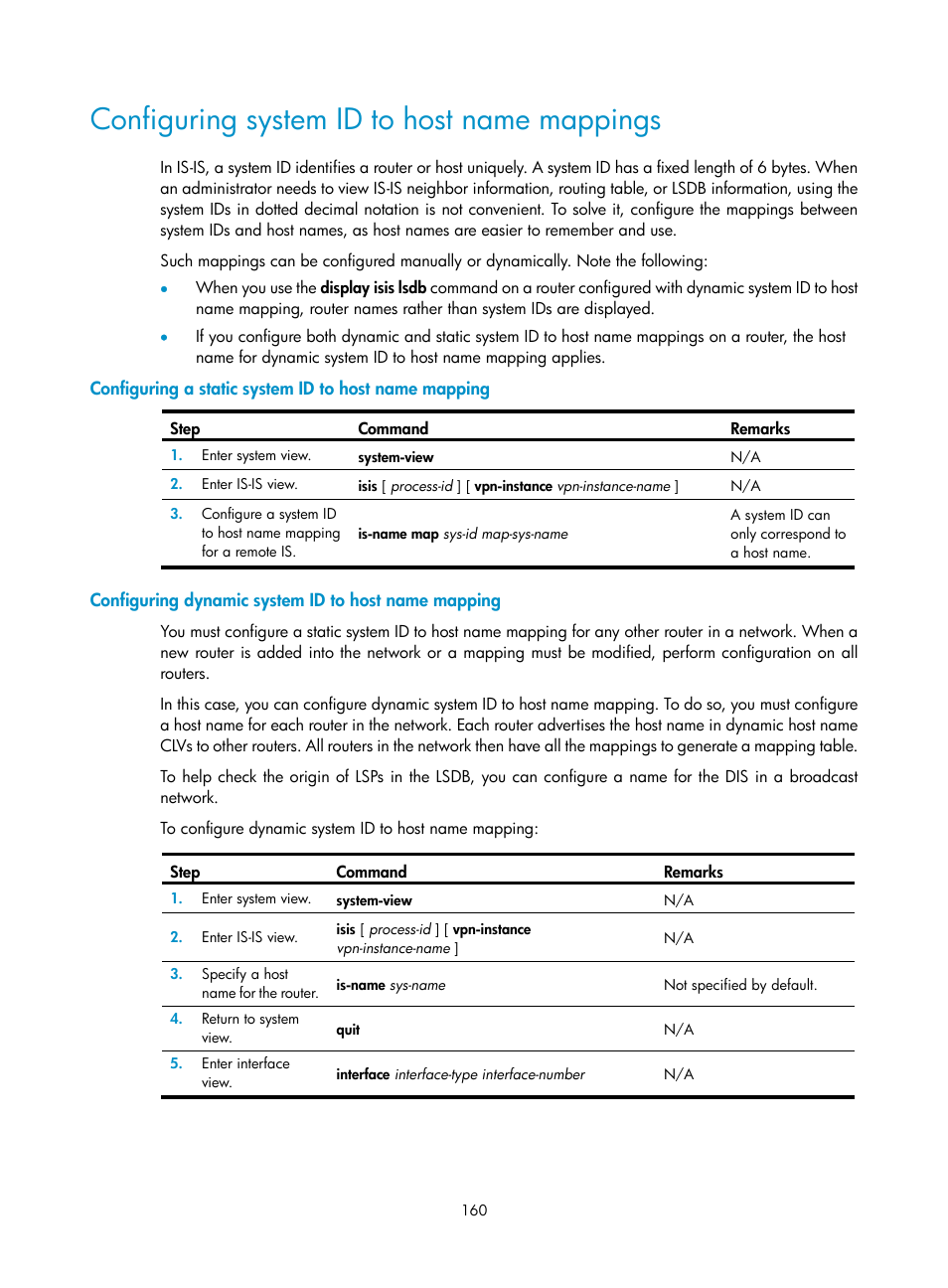 Configuring system id to host name mappings, Configuring dynamic system id to host name mapping | H3C Technologies H3C S12500 Series Switches User Manual | Page 176 / 443