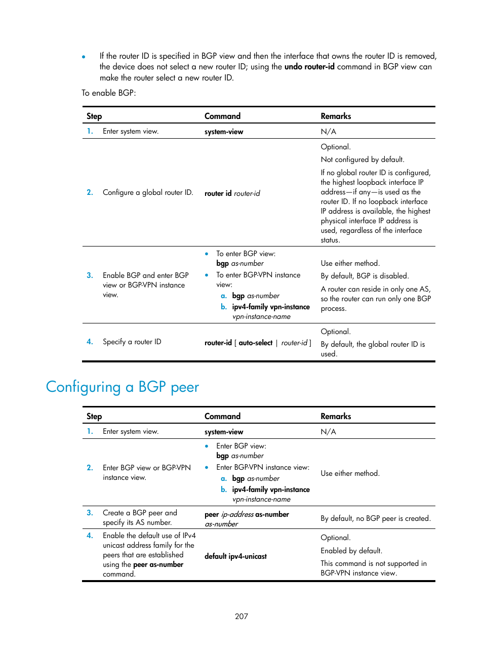 Configuring a bgp peer | H3C Technologies H3C S12500 Series Switches User Manual | Page 223 / 443