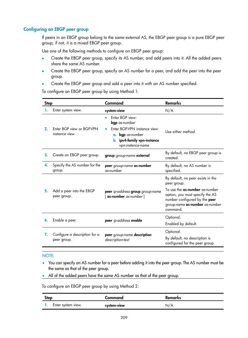 Configuring an ebgp peer group | H3C Technologies H3C S12500 Series Switches User Manual | Page 225 / 443