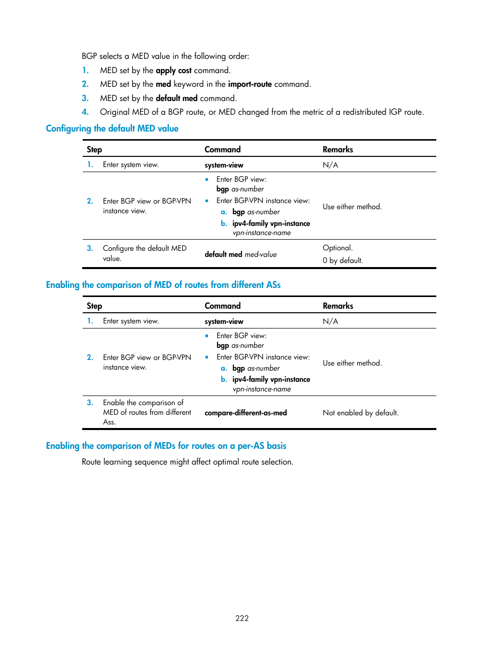 Configuring the default med value | H3C Technologies H3C S12500 Series Switches User Manual | Page 238 / 443