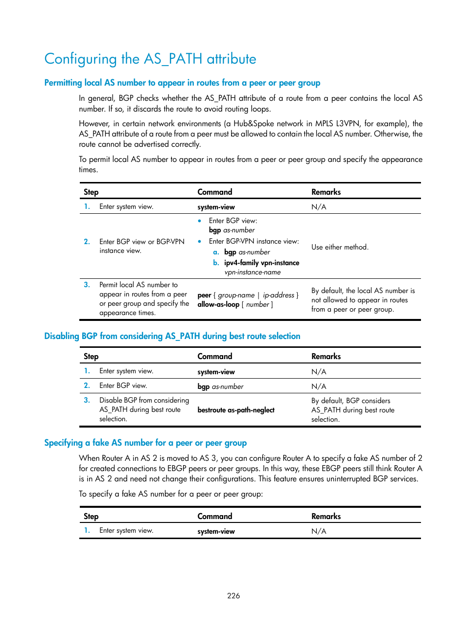 Configuring the as_path attribute | H3C Technologies H3C S12500 Series Switches User Manual | Page 242 / 443