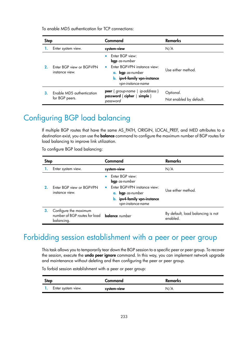 Configuring bgp load balancing | H3C Technologies H3C S12500 Series Switches User Manual | Page 249 / 443