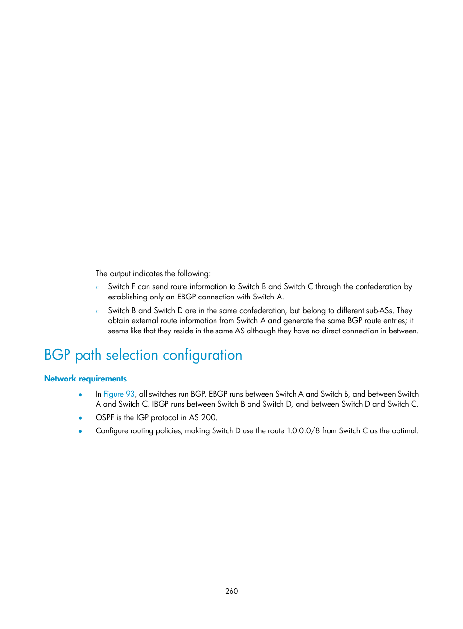 Bgp path selection configuration, Network requirements | H3C Technologies H3C S12500 Series Switches User Manual | Page 276 / 443