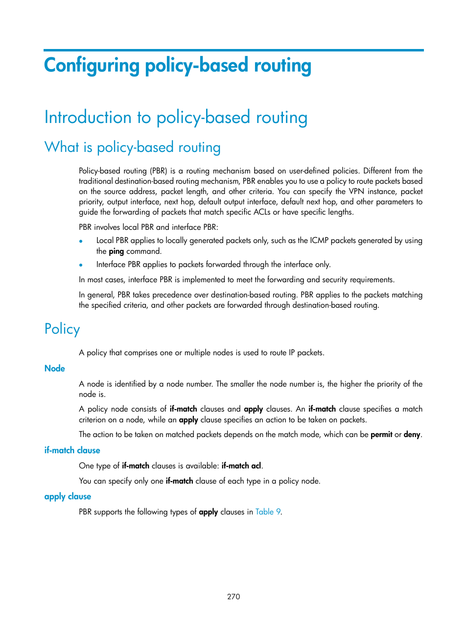 Configuring policy-based routing, Introduction to policy-based routing, What is policy-based routing | Policy, Node, If-match clause, Apply clause | H3C Technologies H3C S12500 Series Switches User Manual | Page 286 / 443