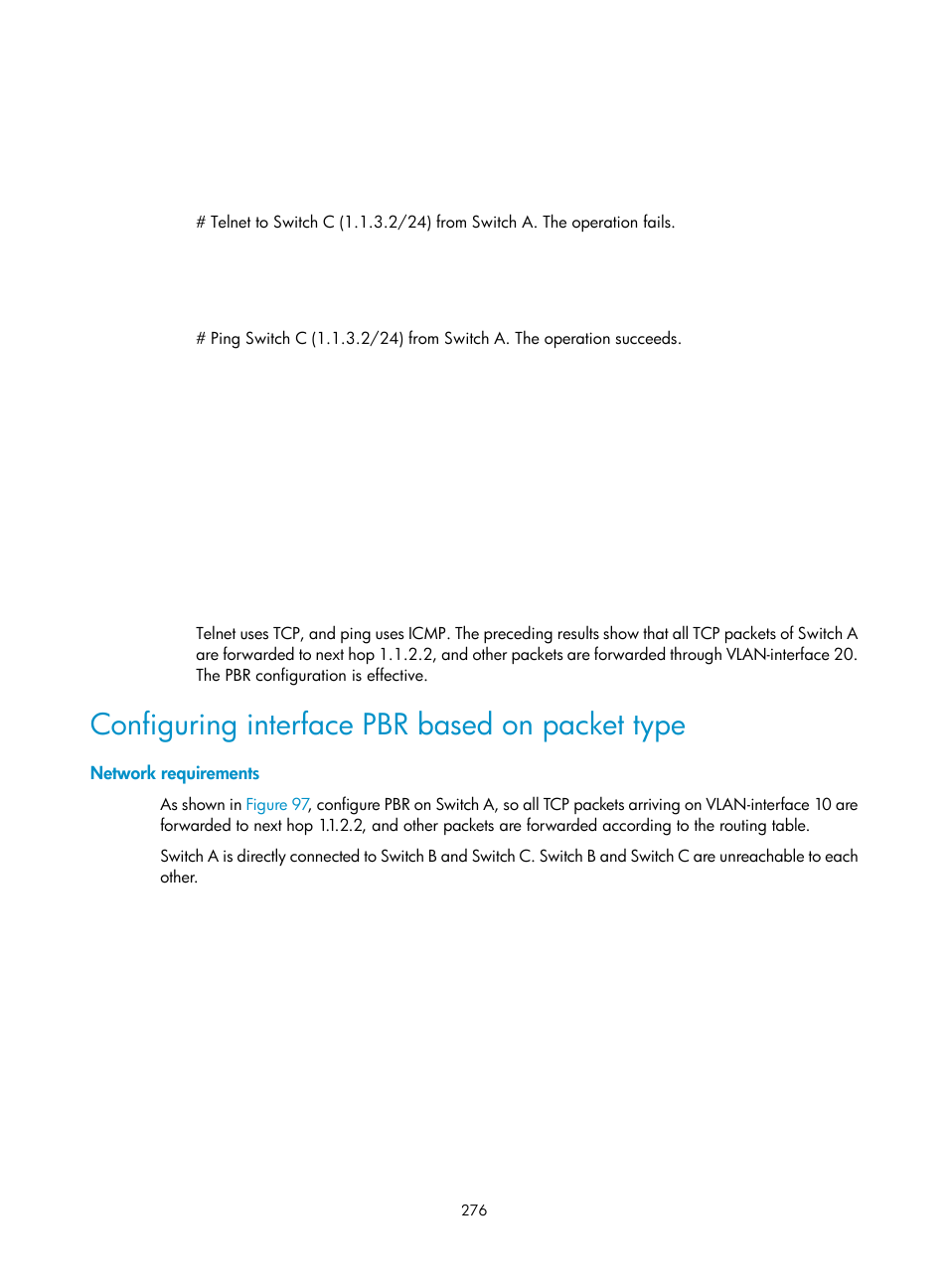 Configuring interface pbr based on packet type, Network requirements | H3C Technologies H3C S12500 Series Switches User Manual | Page 292 / 443