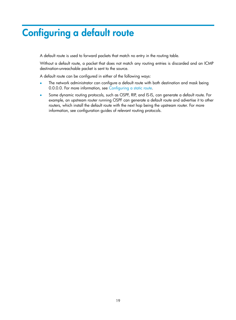 Configuring a default route | H3C Technologies H3C S12500 Series Switches User Manual | Page 35 / 443