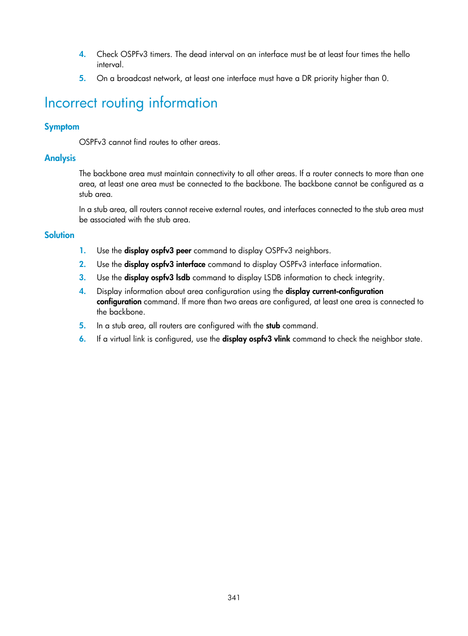 Incorrect routing information, Symptom, Analysis | Solution | H3C Technologies H3C S12500 Series Switches User Manual | Page 357 / 443