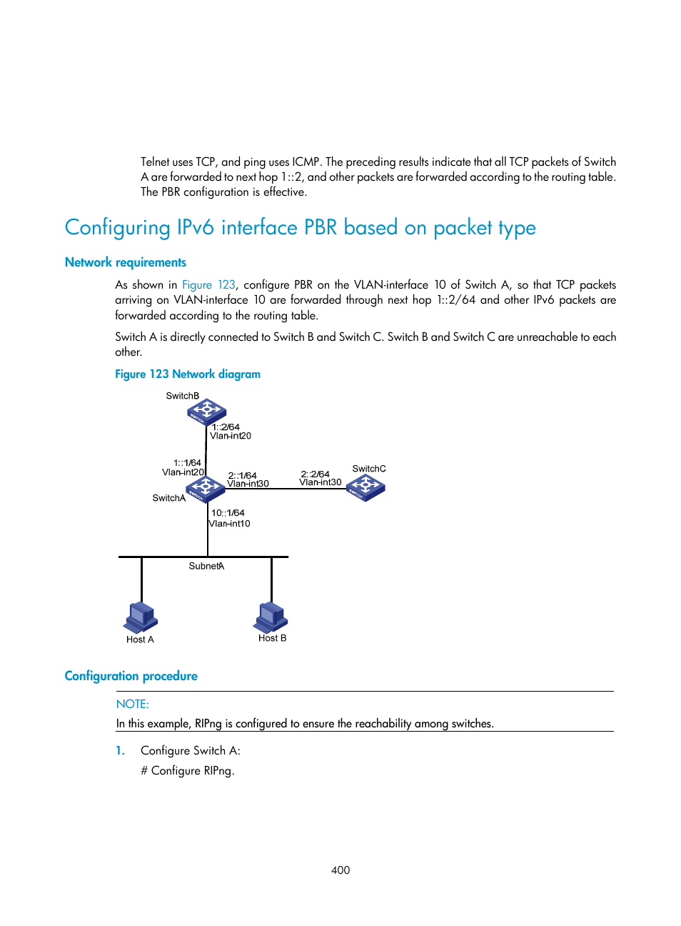 Network requirements, Configuration procedure | H3C Technologies H3C S12500 Series Switches User Manual | Page 416 / 443
