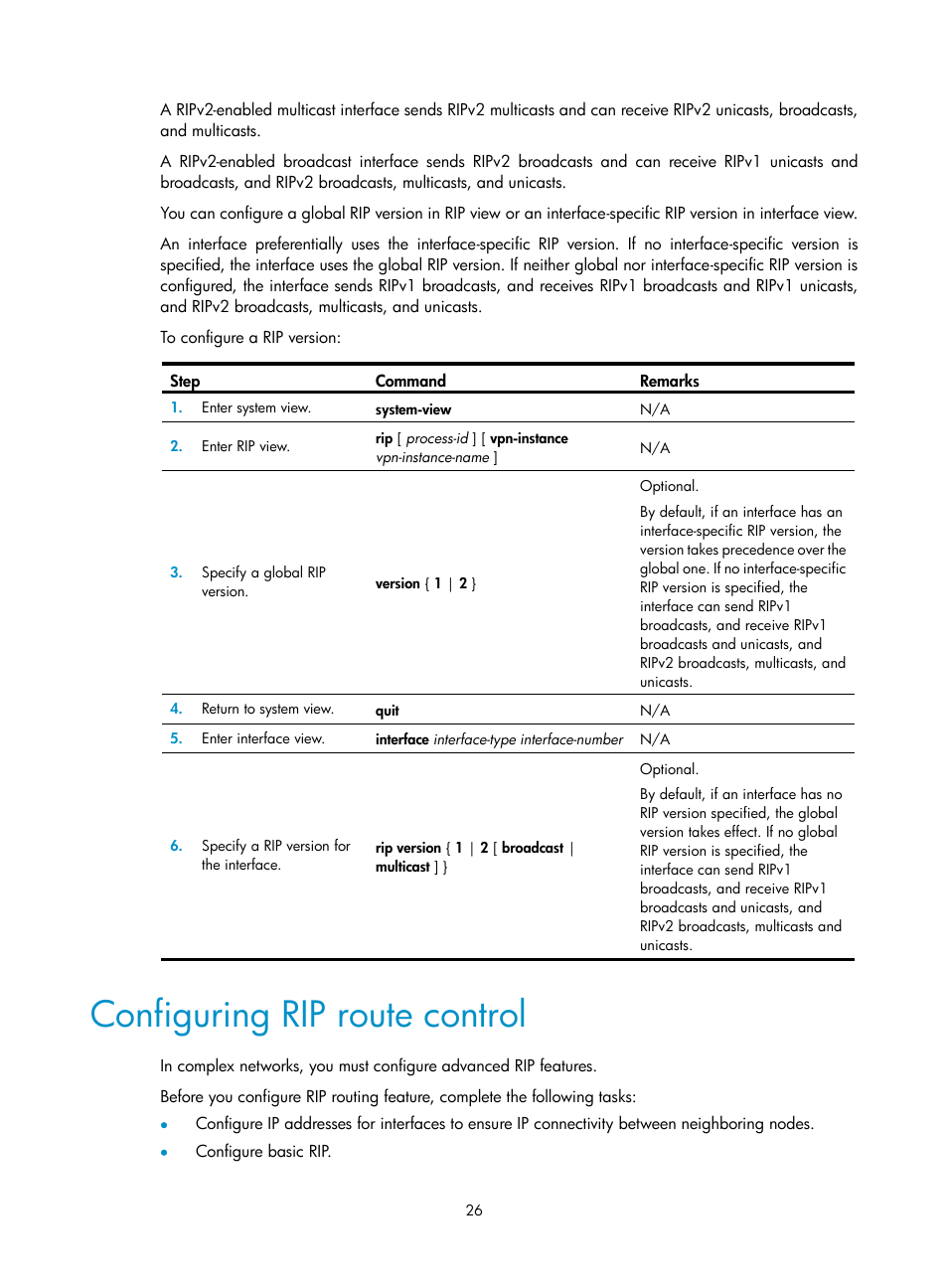 Configuring rip route control | H3C Technologies H3C S12500 Series Switches User Manual | Page 42 / 443