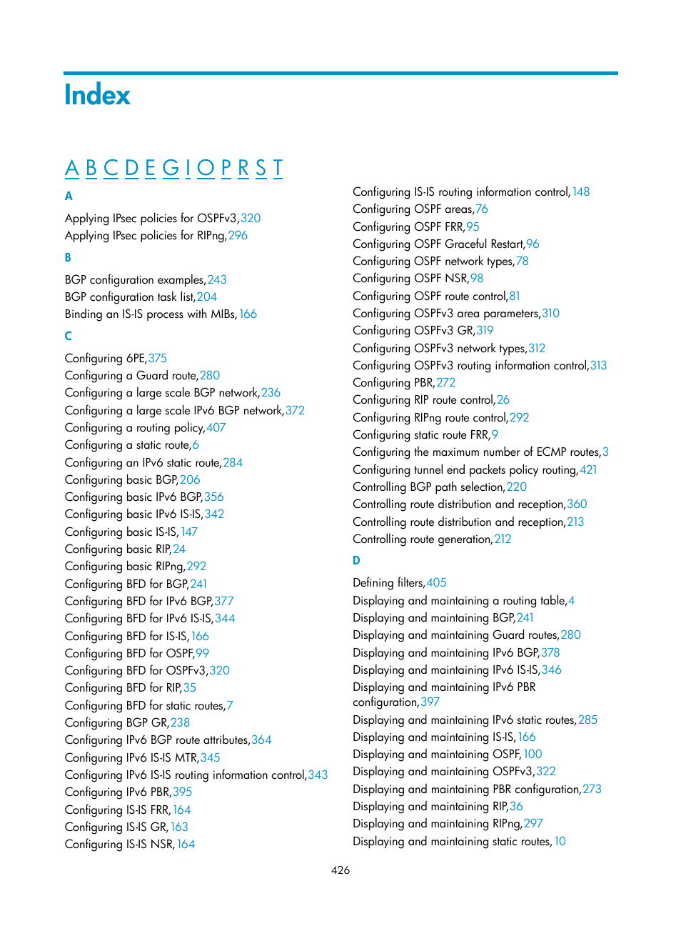 Index | H3C Technologies H3C S12500 Series Switches User Manual | Page 442 / 443