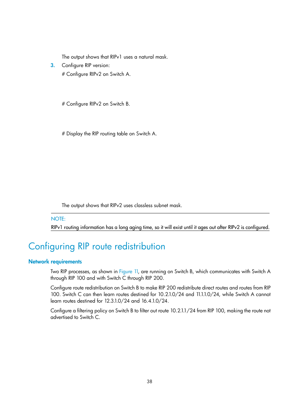 Configuring rip route redistribution, Network requirements | H3C Technologies H3C S12500 Series Switches User Manual | Page 54 / 443