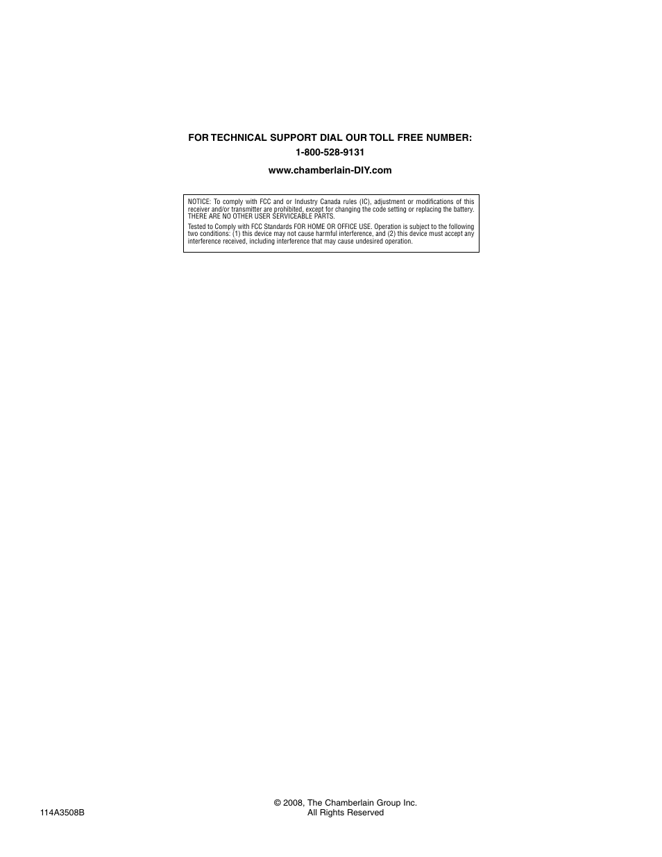 For technical support | Chamberlain PIR2300R User Manual | Page 4 / 4