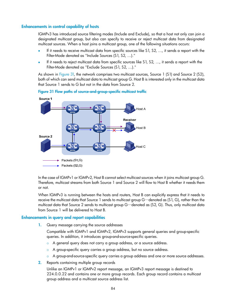 Enhancements in control capability of hosts, Enhancements in query and report capabilities | H3C Technologies H3C S12500 Series Switches User Manual | Page 100 / 468