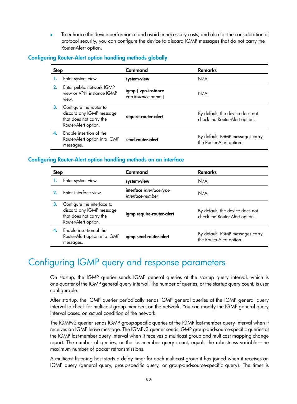 Configuring igmp query and response parameters | H3C Technologies H3C S12500 Series Switches User Manual | Page 108 / 468