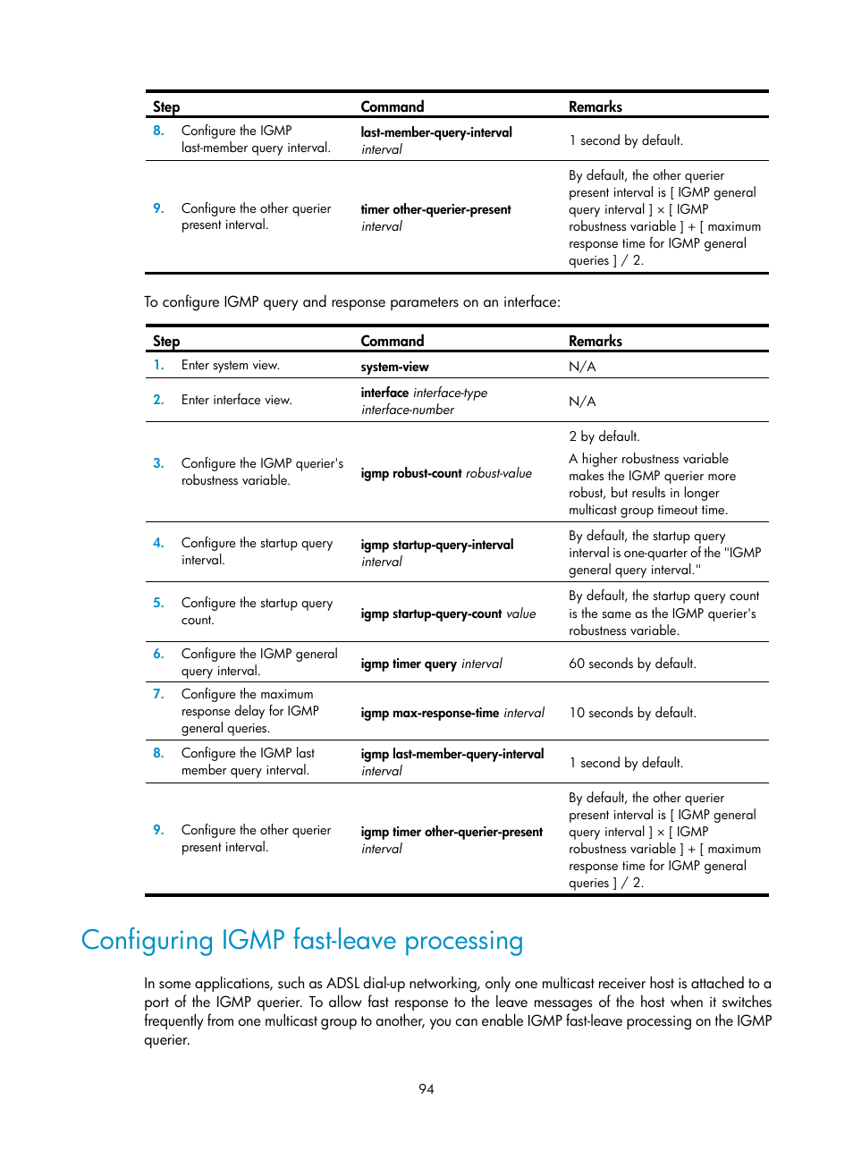 Configuring igmp fast-leave processing | H3C Technologies H3C S12500 Series Switches User Manual | Page 110 / 468