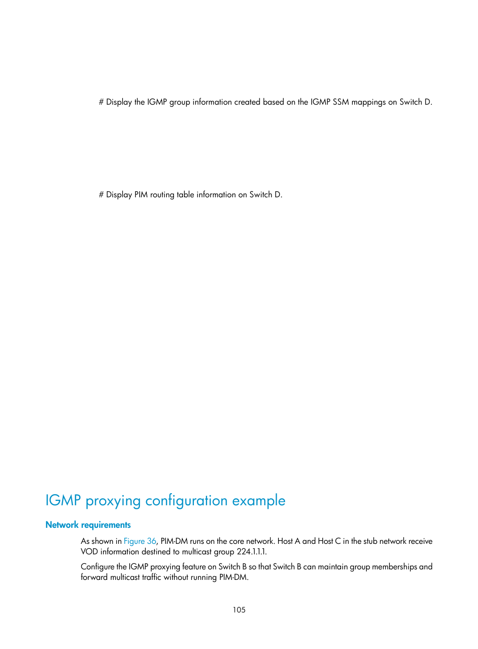 Igmp proxying configuration example, Network requirements | H3C Technologies H3C S12500 Series Switches User Manual | Page 121 / 468