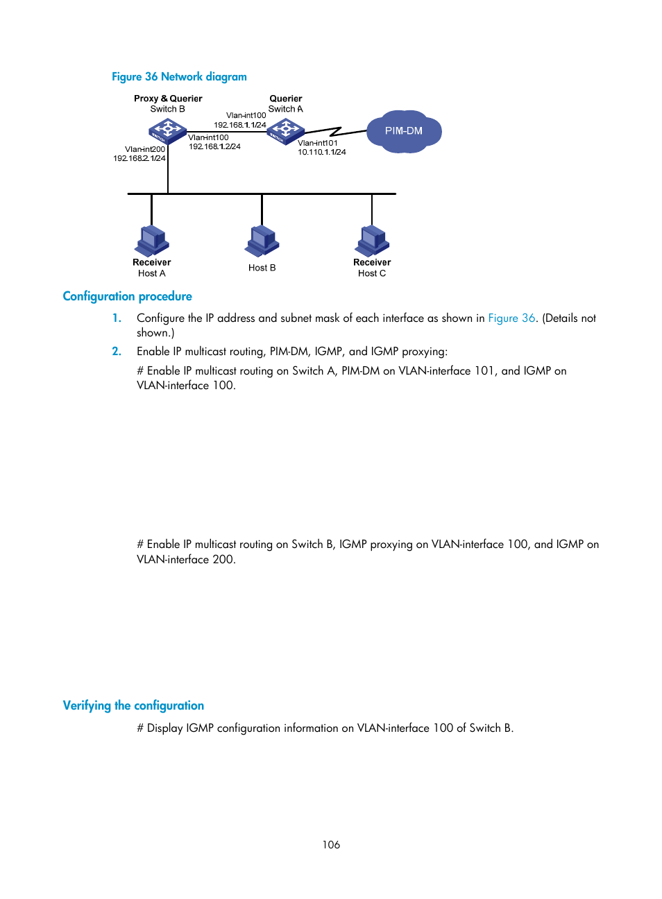 Configuration procedure, Verifying the configuration | H3C Technologies H3C S12500 Series Switches User Manual | Page 122 / 468