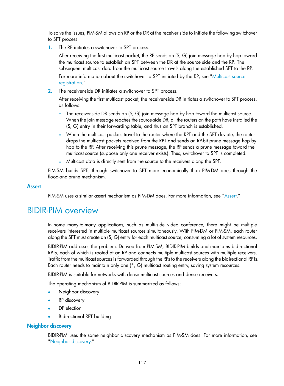 Assert, Bidir-pim overview, Neighbor discovery | H3C Technologies H3C S12500 Series Switches User Manual | Page 133 / 468