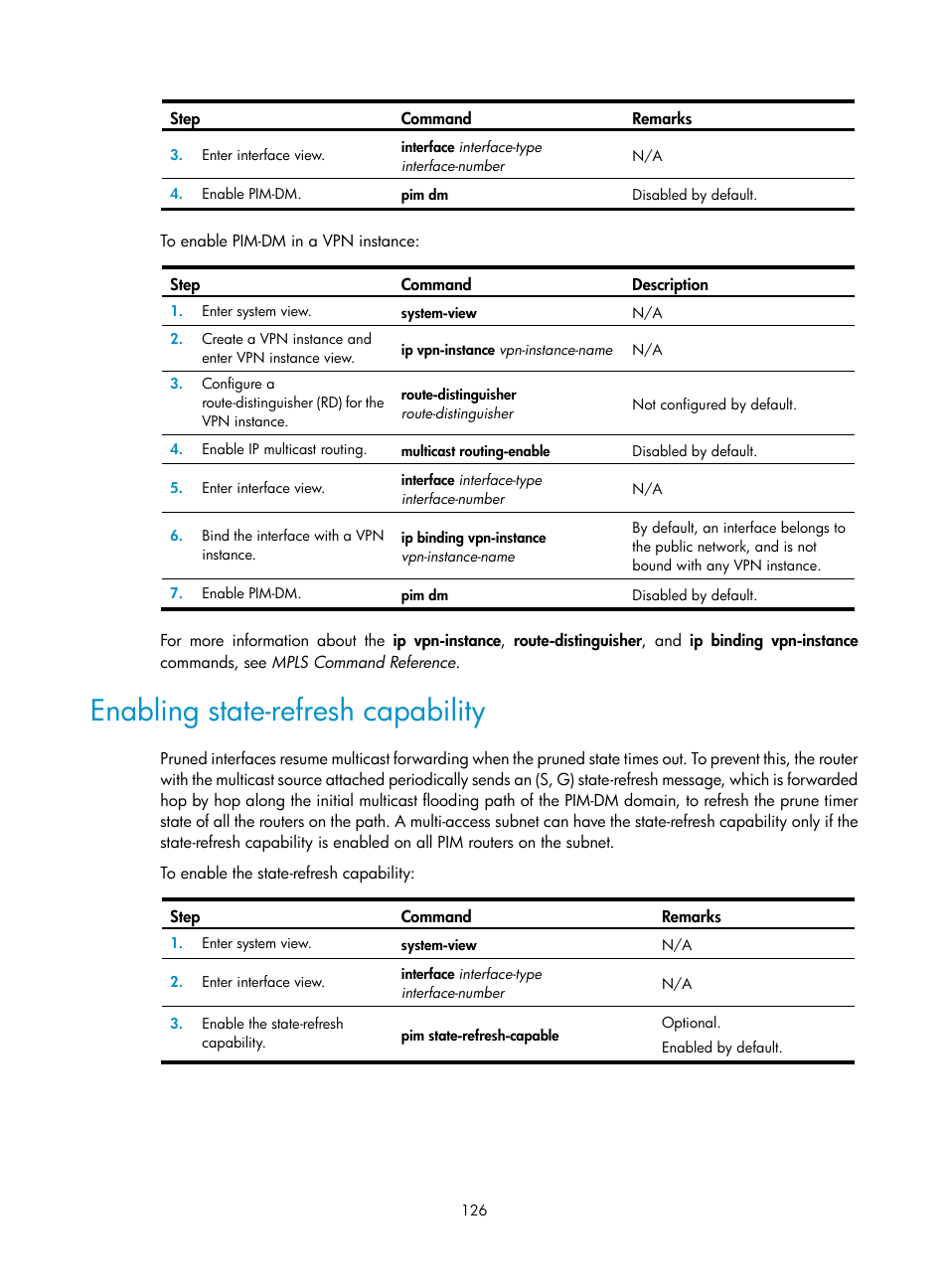 Enabling state-refresh capability | H3C Technologies H3C S12500 Series Switches User Manual | Page 142 / 468