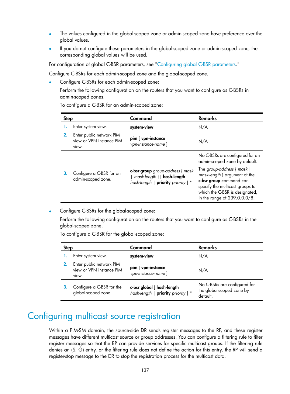 Configuring multicast source registration | H3C Technologies H3C S12500 Series Switches User Manual | Page 153 / 468