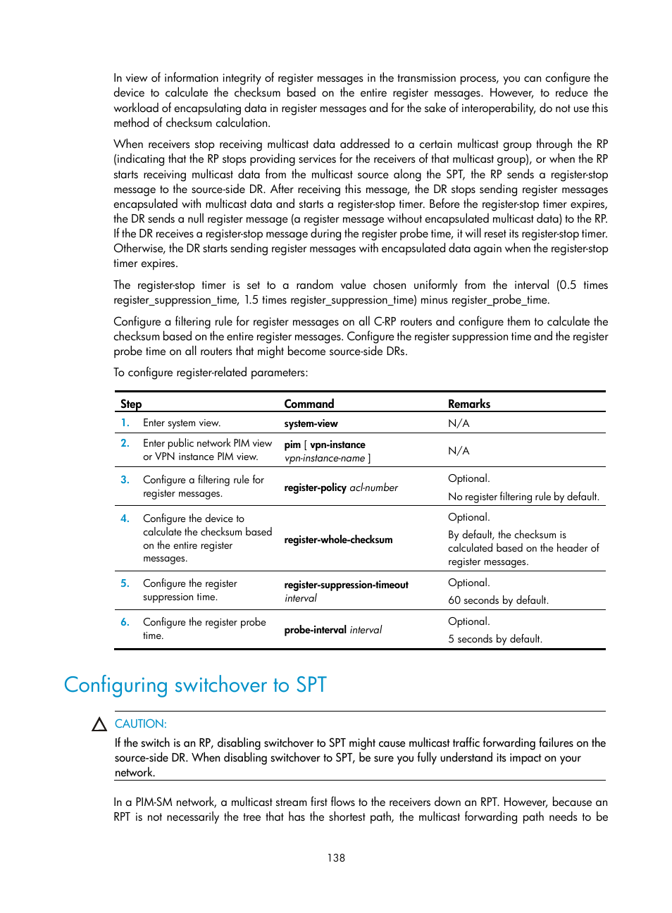 Configuring switchover to spt | H3C Technologies H3C S12500 Series Switches User Manual | Page 154 / 468