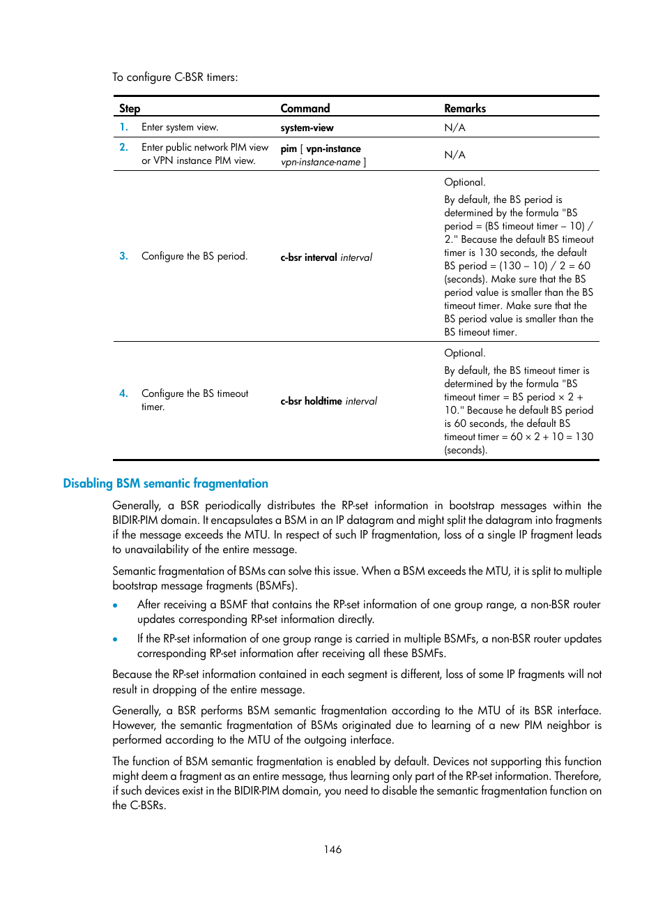 Disabling bsm semantic fragmentation | H3C Technologies H3C S12500 Series Switches User Manual | Page 162 / 468