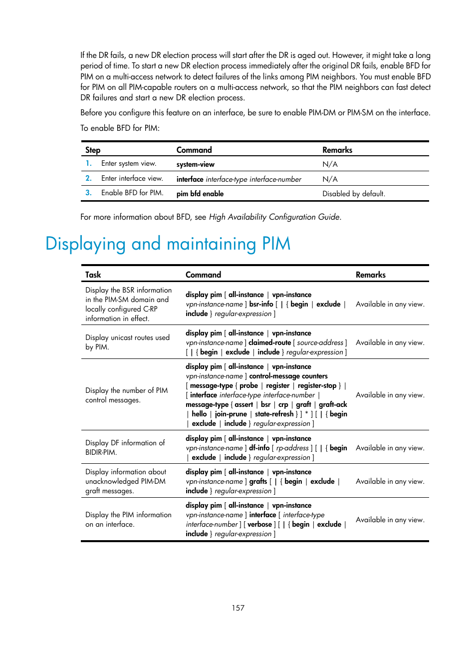Displaying and maintaining pim | H3C Technologies H3C S12500 Series Switches User Manual | Page 173 / 468