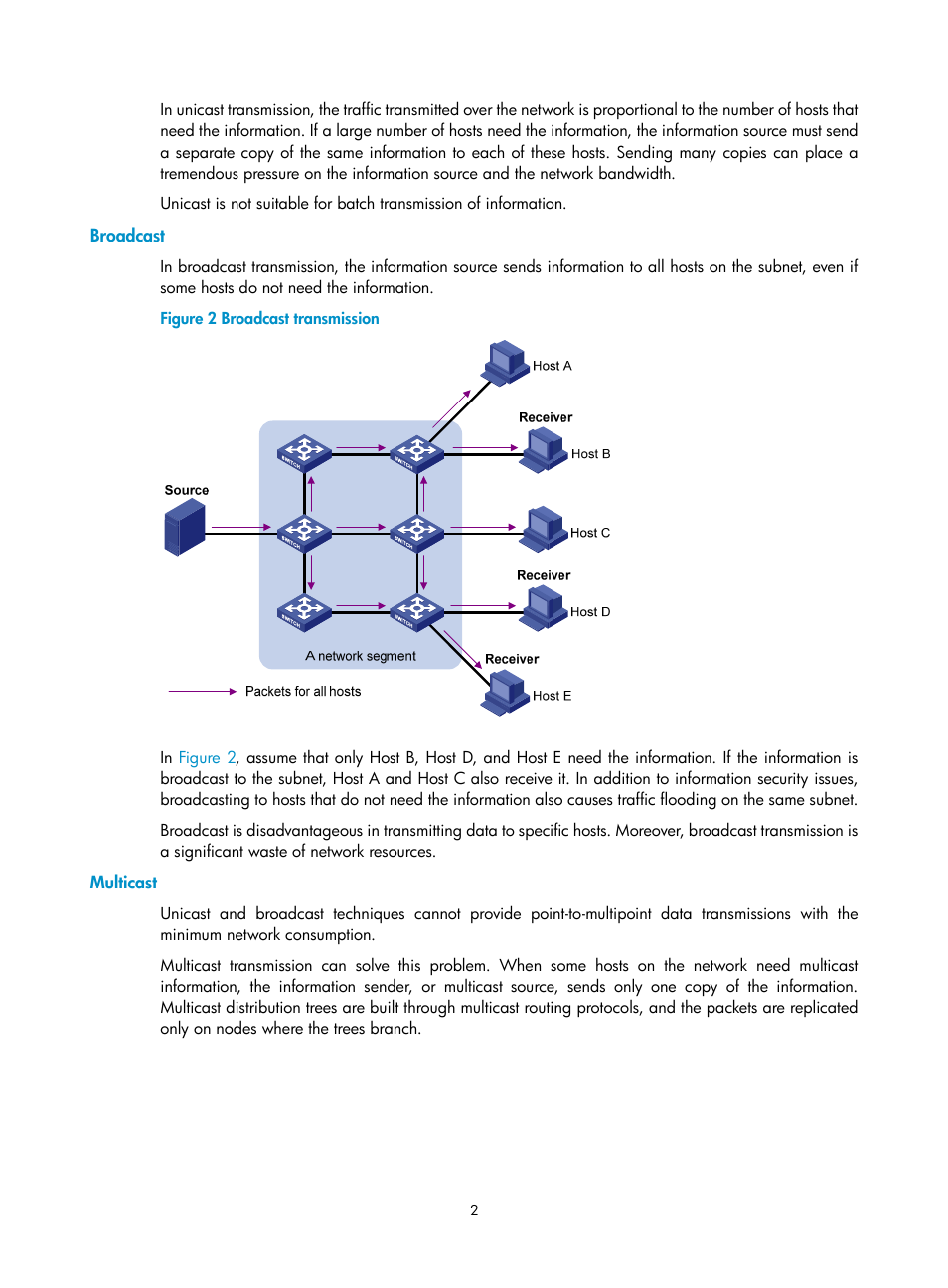 Broadcast, Multicast | H3C Technologies H3C S12500 Series Switches User Manual | Page 18 / 468