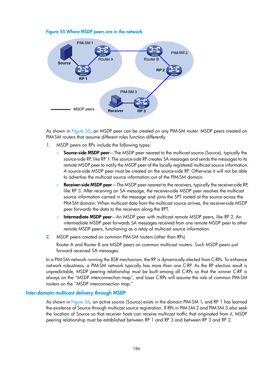 Inter-domain multicast delivery through msdp | H3C Technologies H3C S12500 Series Switches User Manual | Page 202 / 468
