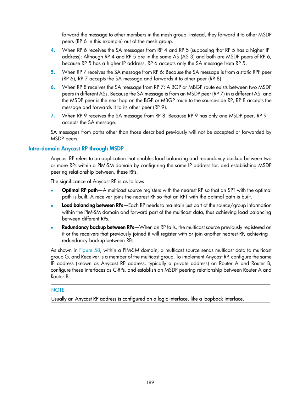 Intra-domain anycast rp through msdp | H3C Technologies H3C S12500 Series Switches User Manual | Page 205 / 468