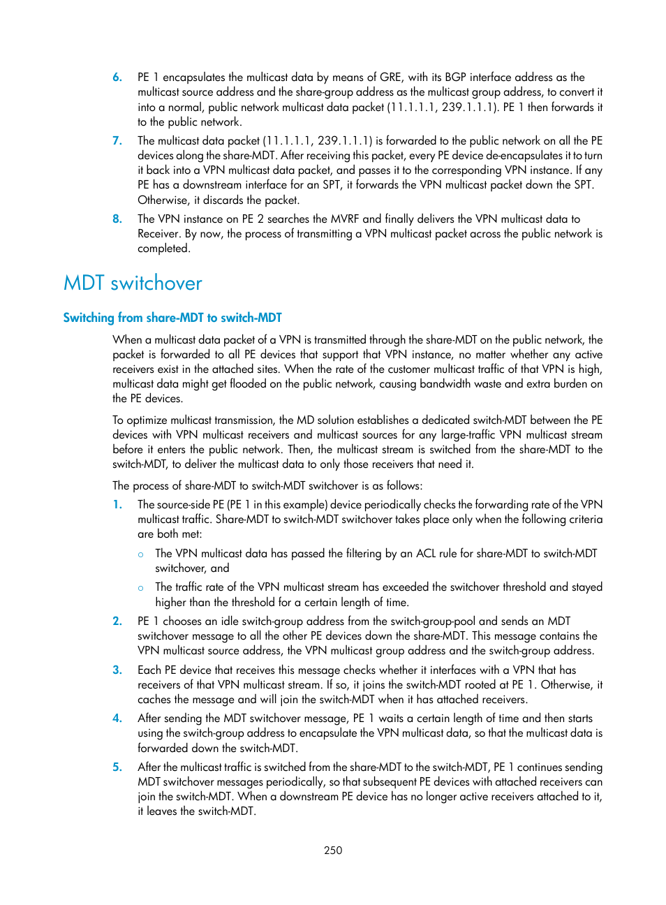 Mdt switchover, Switching from share-mdt to switch-mdt, Formation, see | The pe | H3C Technologies H3C S12500 Series Switches User Manual | Page 266 / 468