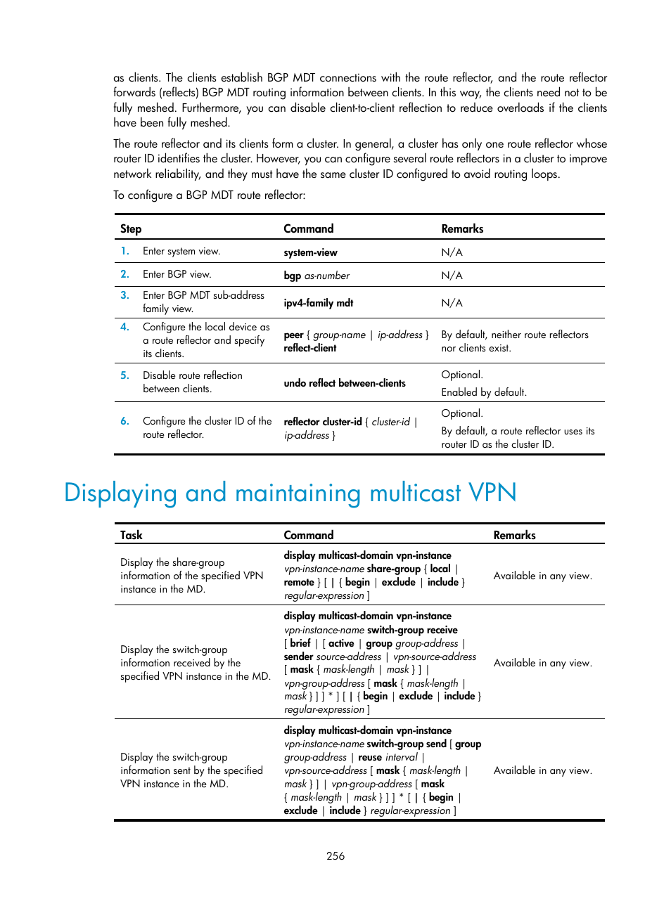 Displaying and maintaining multicast vpn | H3C Technologies H3C S12500 Series Switches User Manual | Page 272 / 468