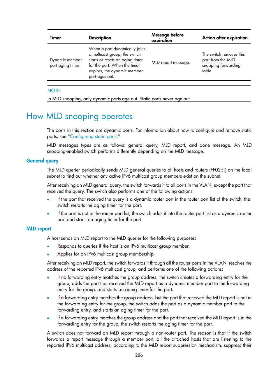 How mld snooping operates, General query, Mld report | H3C Technologies H3C S12500 Series Switches User Manual | Page 302 / 468