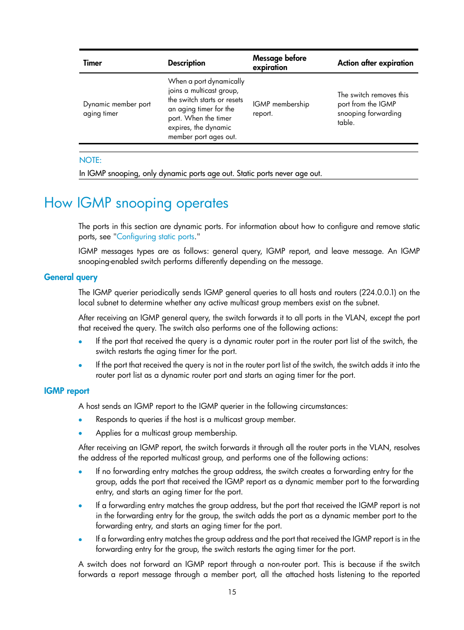 How igmp snooping operates, General query, Igmp report | H3C Technologies H3C S12500 Series Switches User Manual | Page 31 / 468