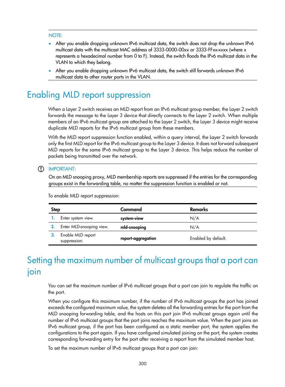 Enabling mld report suppression | H3C Technologies H3C S12500 Series Switches User Manual | Page 316 / 468