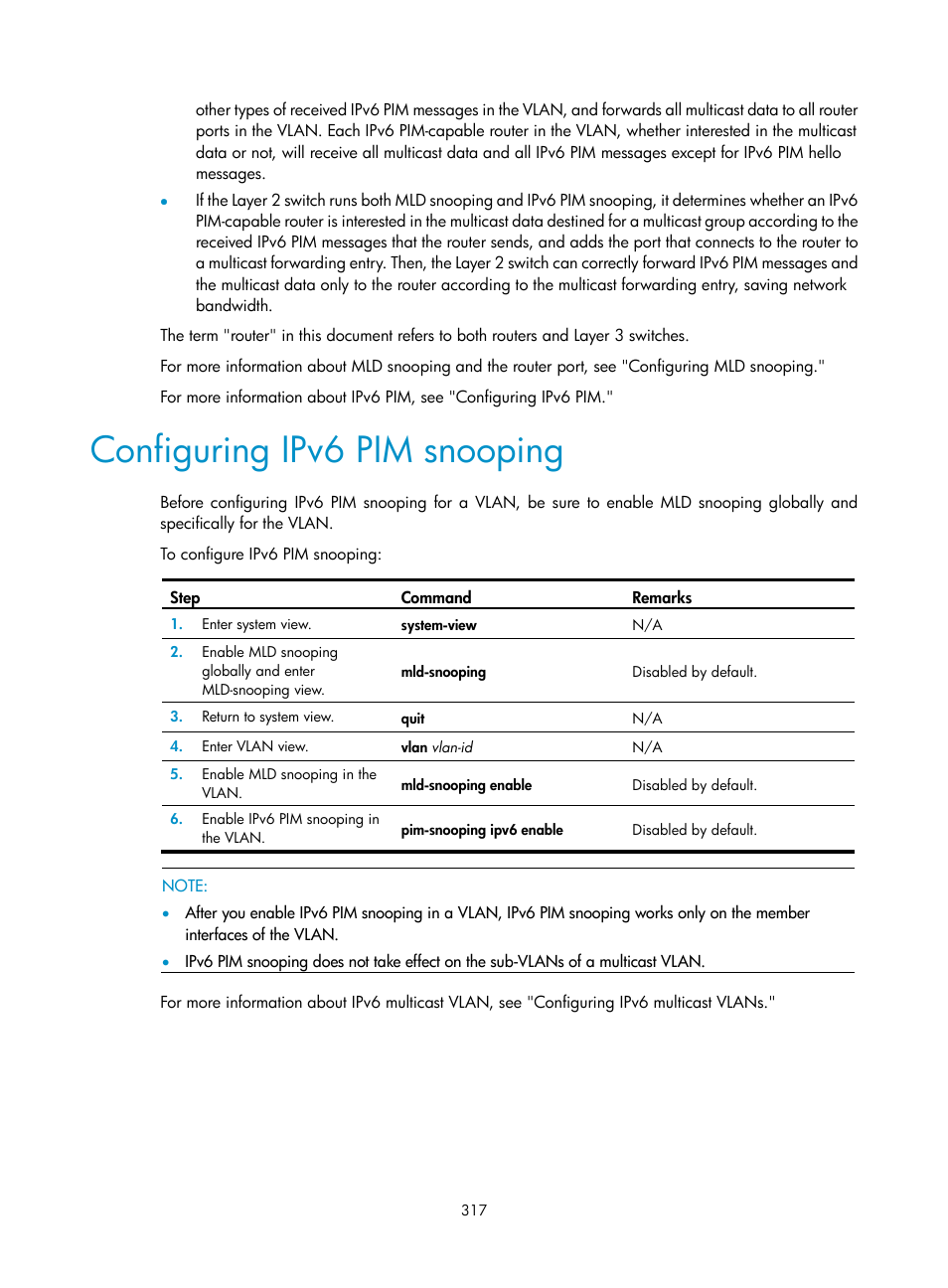 Configuring ipv6 pim snooping | H3C Technologies H3C S12500 Series Switches User Manual | Page 333 / 468