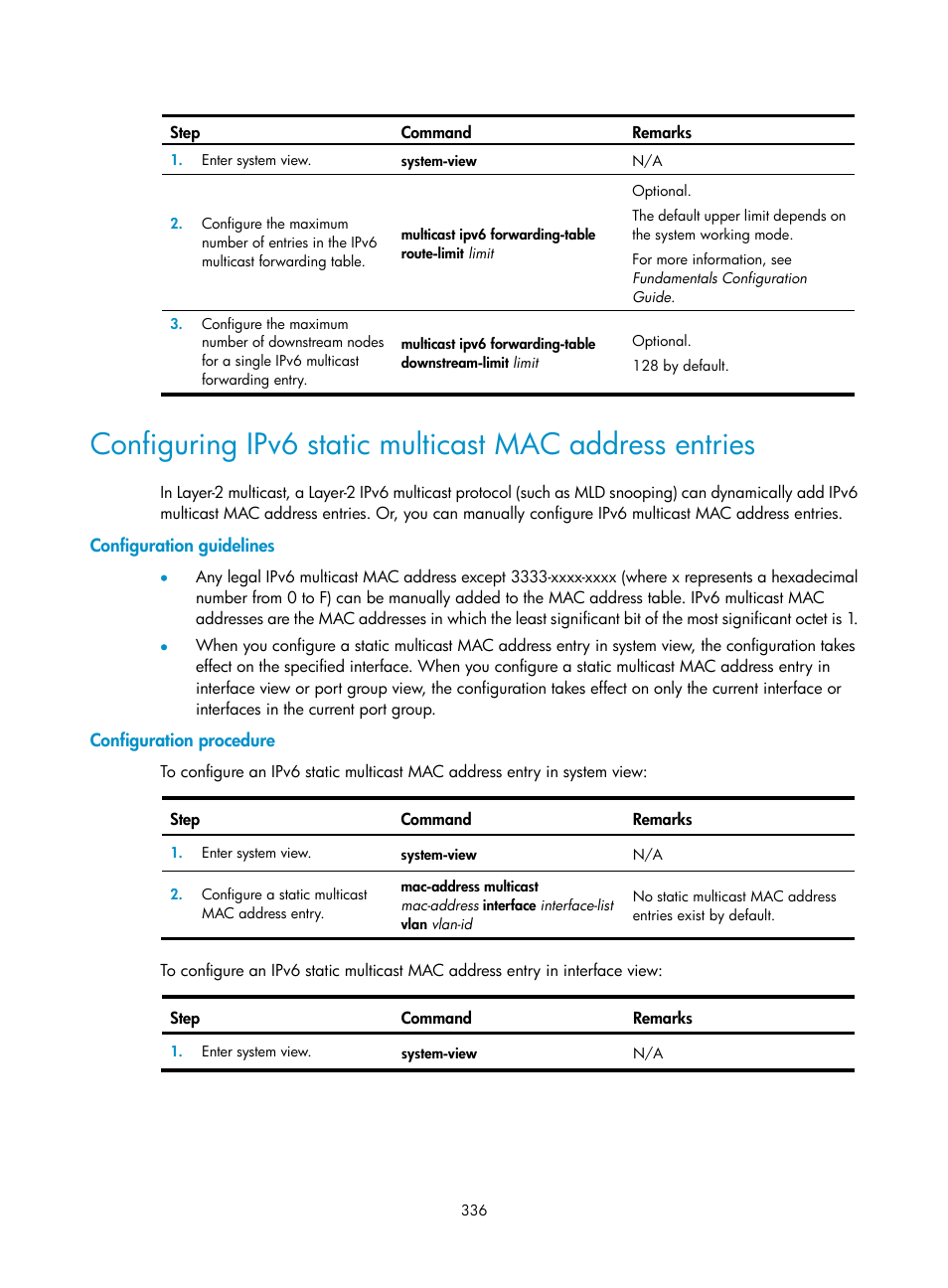 Configuration guidelines, Configuration procedure | H3C Technologies H3C S12500 Series Switches User Manual | Page 352 / 468