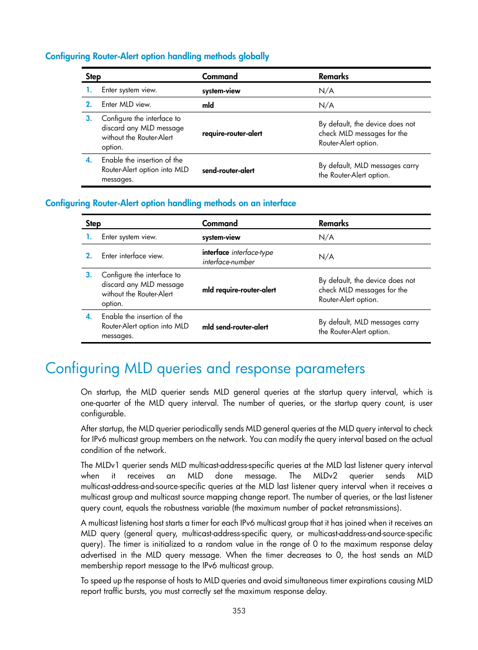 Configuring mld queries and response parameters | H3C Technologies H3C S12500 Series Switches User Manual | Page 369 / 468