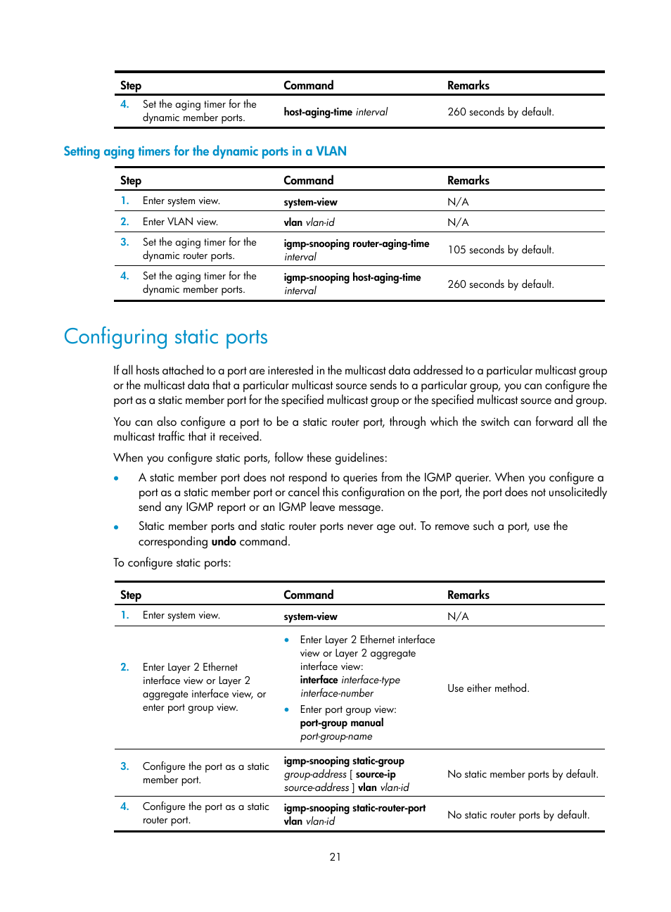 Configuring static ports | H3C Technologies H3C S12500 Series Switches User Manual | Page 37 / 468