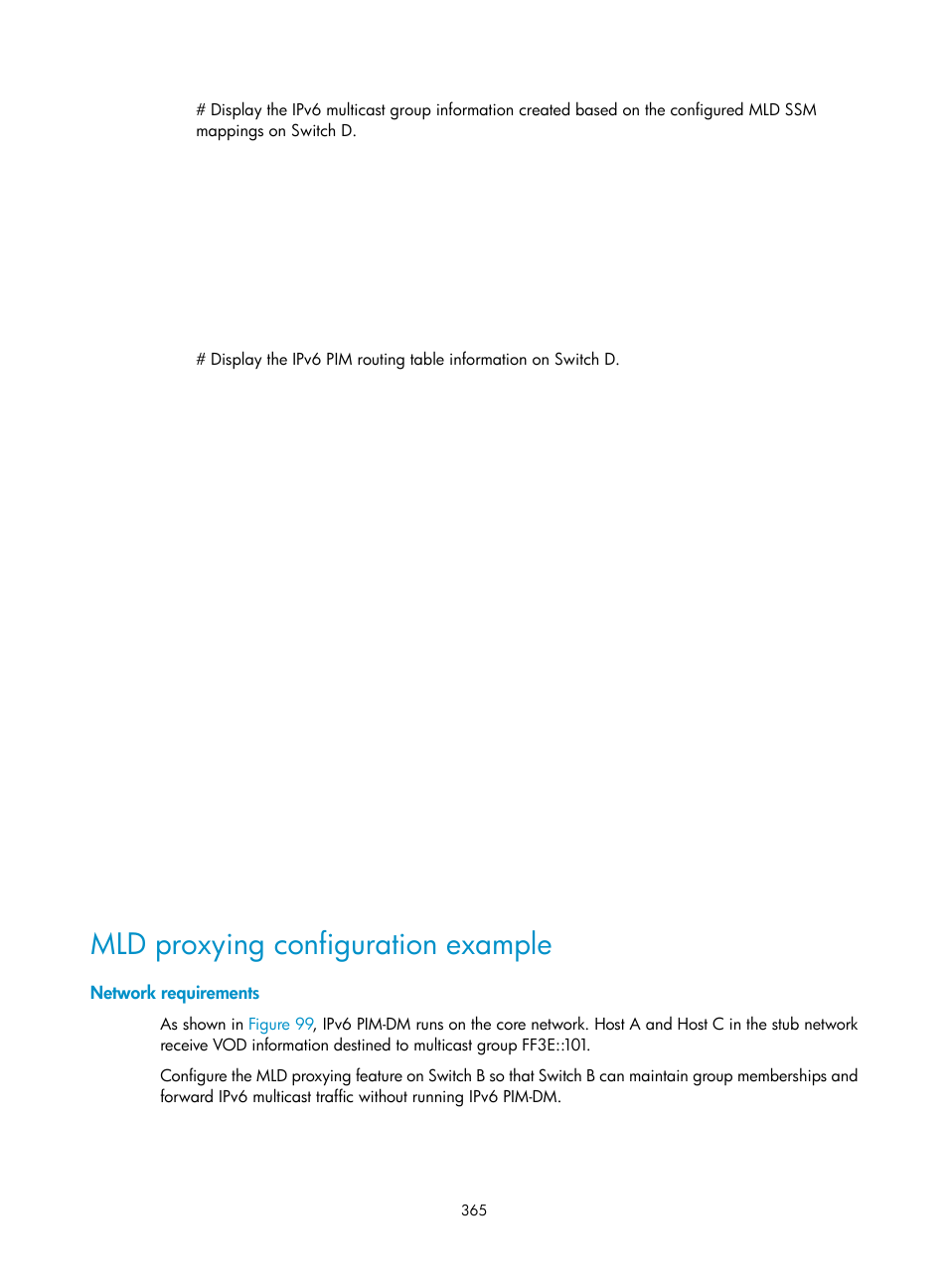 Mld proxying configuration example, Network requirements | H3C Technologies H3C S12500 Series Switches User Manual | Page 381 / 468