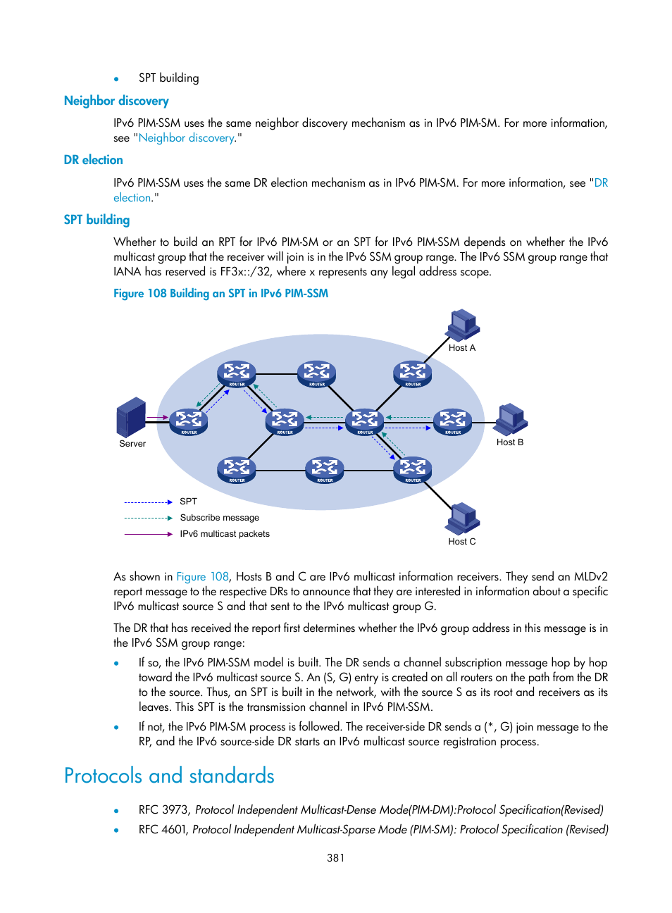 Neighbor discovery, Dr election, Spt building | Protocols and standards | H3C Technologies H3C S12500 Series Switches User Manual | Page 397 / 468